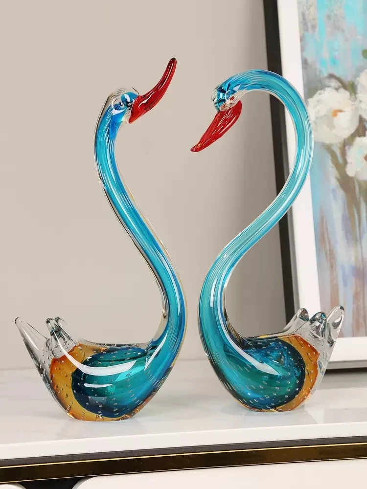 琉璃天鹅摆件艺术大师手作现代轻奢极简样板房别墅客厅玄关装饰品