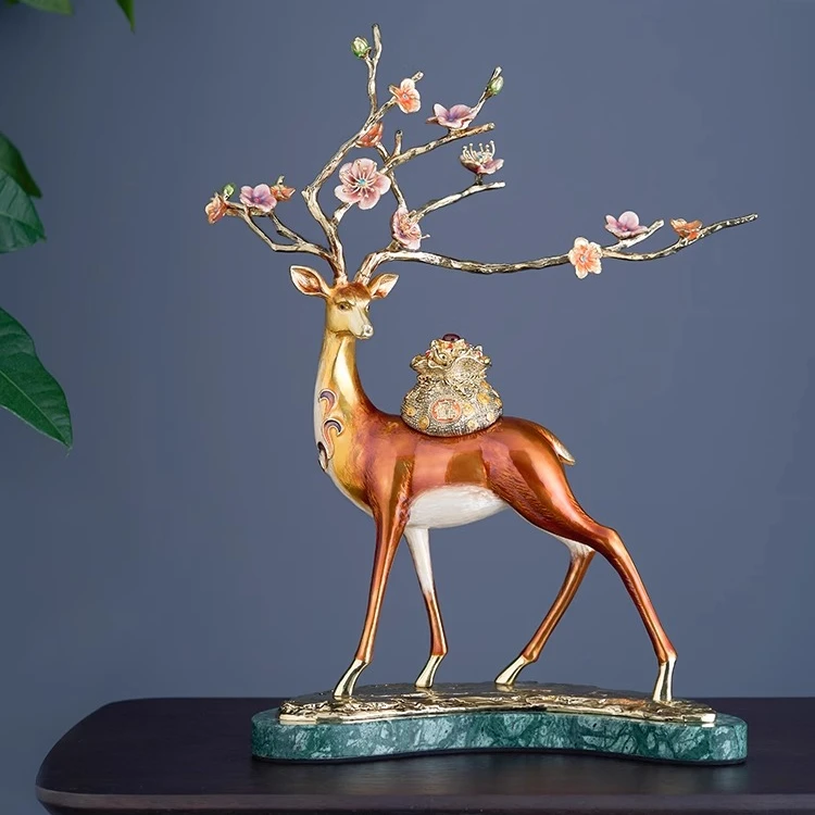 【宝格】轻奢梅花鹿招财福鹿珐琅彩摆件客厅家居玄关电视柜摆件鹿