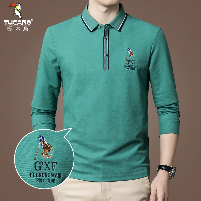 TUCANO/啄木鳥秋季新款翻领t恤长袖Polo衫男士拼接撞色上衣 930#