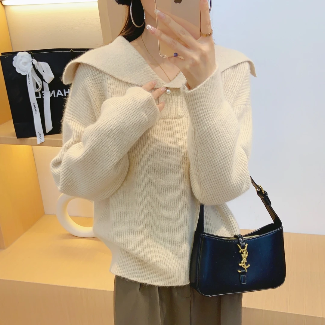 2192【海军领珍珠扣毛衣】秋冬新款针织宽松女士百搭毛衣网红