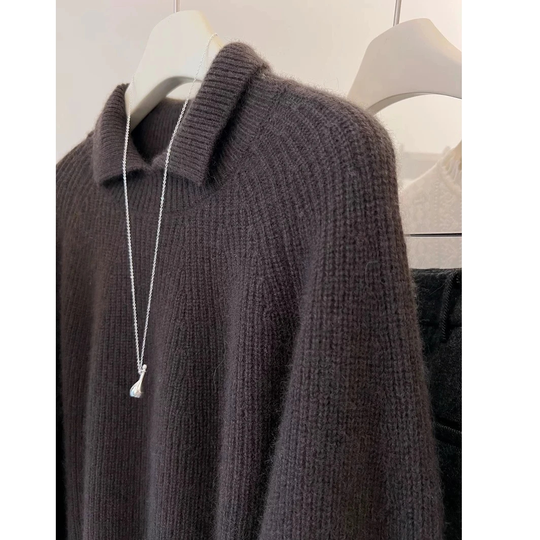 2152【慵懒厚实小翻领毛衣】秋冬新款女士宽松外穿加厚上衣