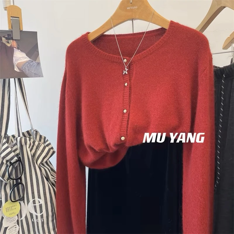 1016人手bi入洋气安可拉红秋季新款毛衣外套宽松慵懒风女士上衣