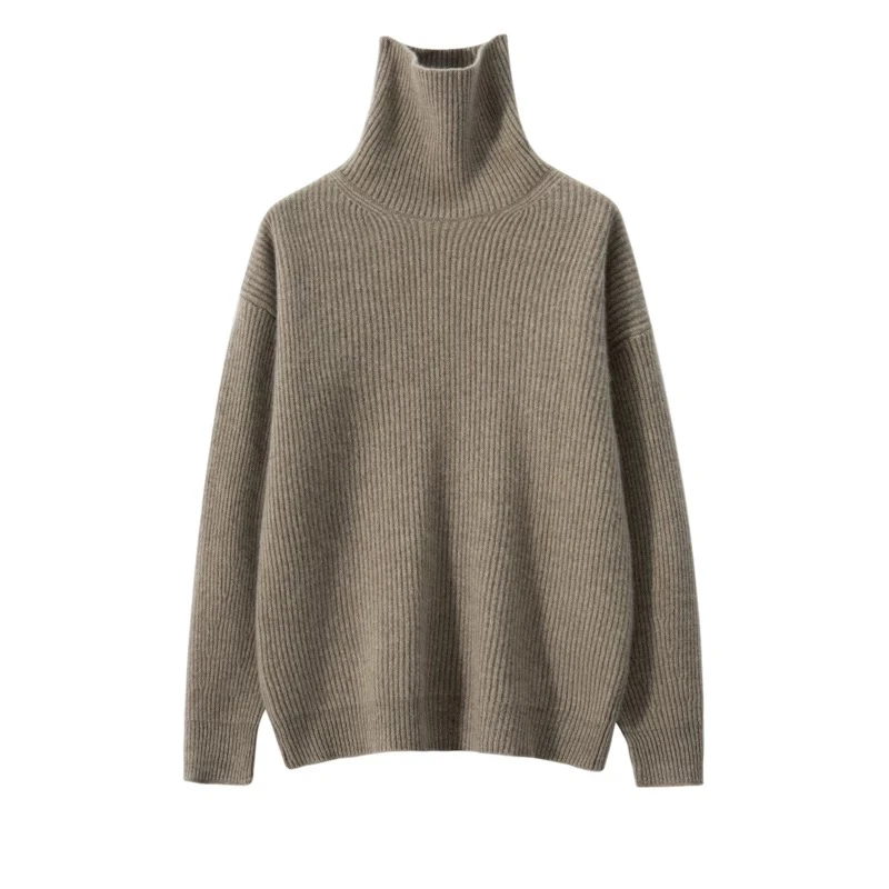 RC【高翻领竖条纹毛衣】秋冬新款女士两翻领毛衣针织衫上衣宽松外穿