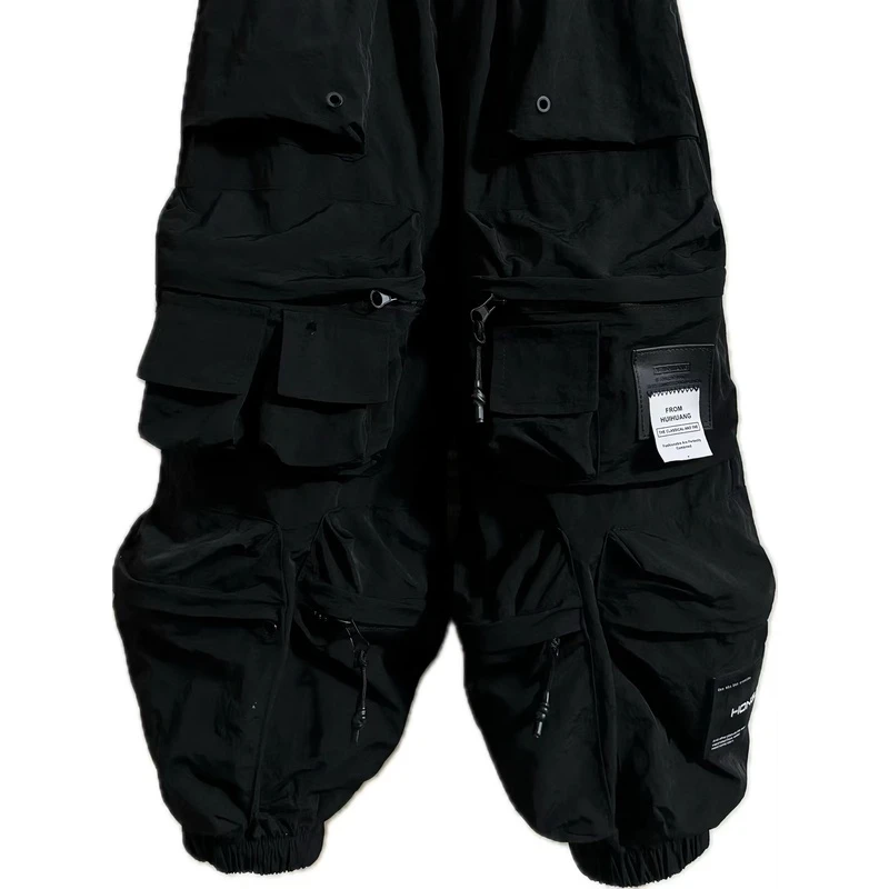 潮牌儿童25006小众设计重工艺立体口袋工装裤黑色潮流时尚韩版