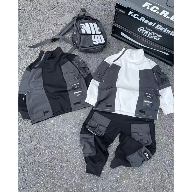 潮牌儿童99357立领拉链工装卫衣春秋男童拼接撞色韩版潮流时尚