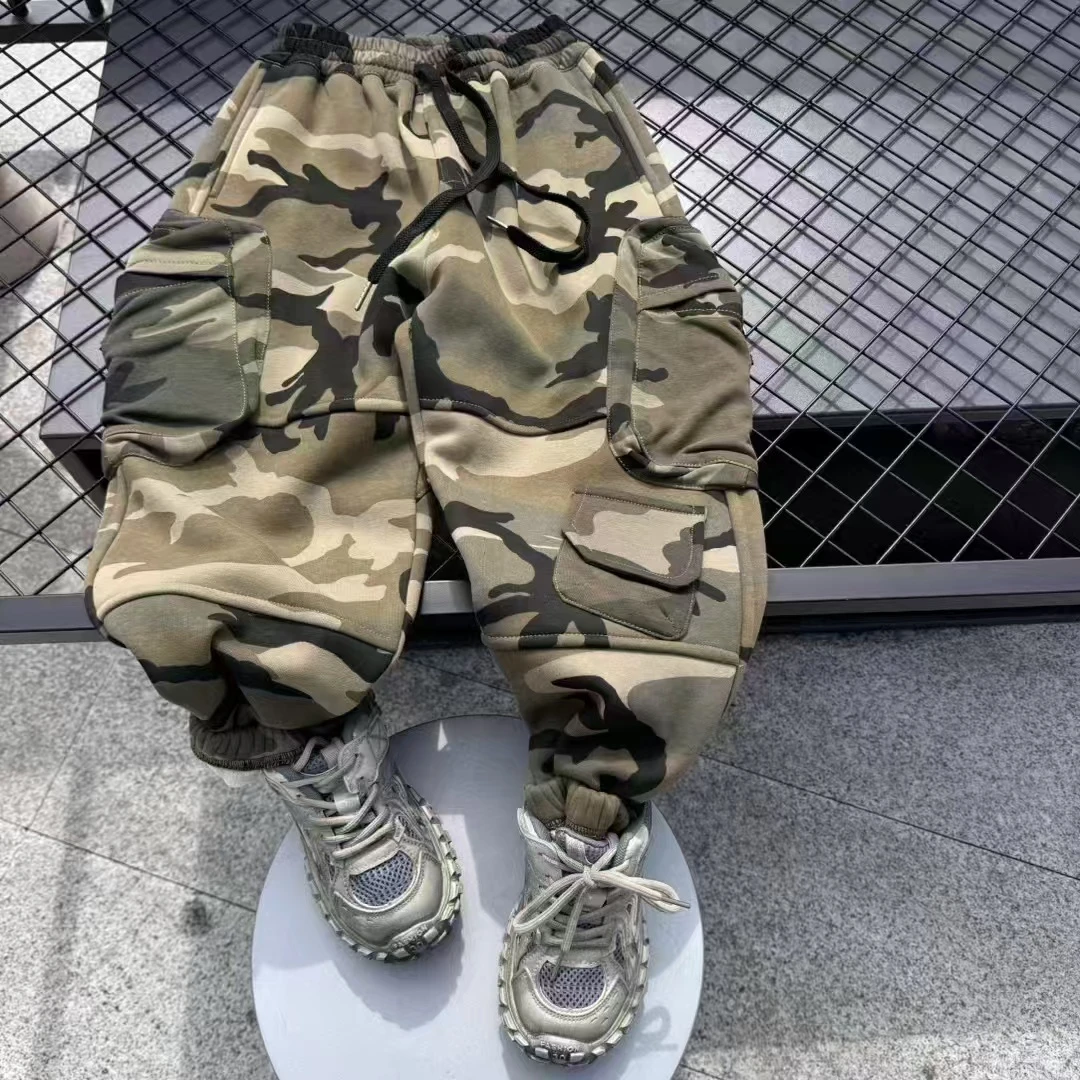 加绒潮牌8843中大童立体口袋迷彩工装裤时尚百搭潮流