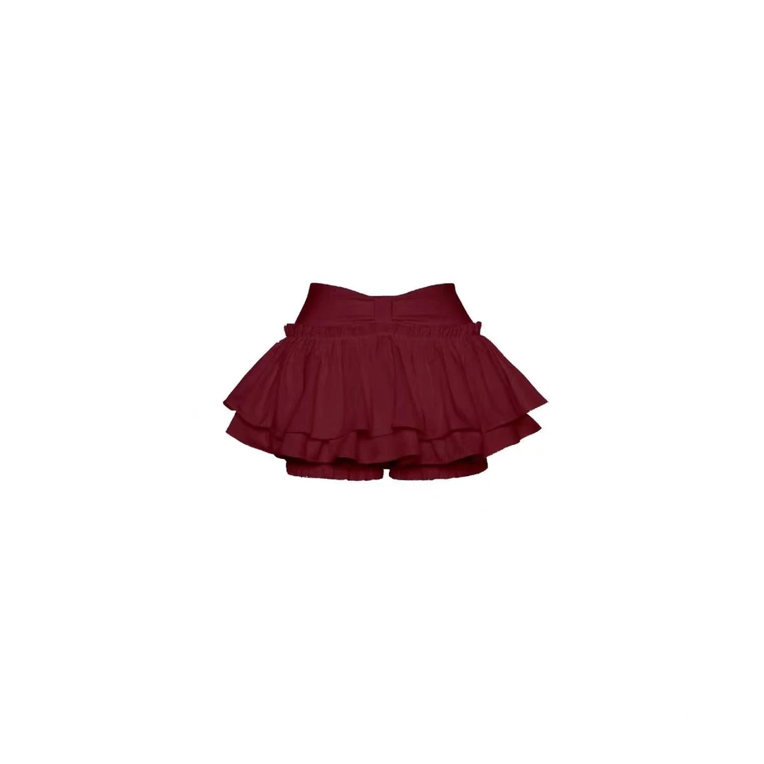 酒红色蓬蓬裤裙，实物以直播间为准