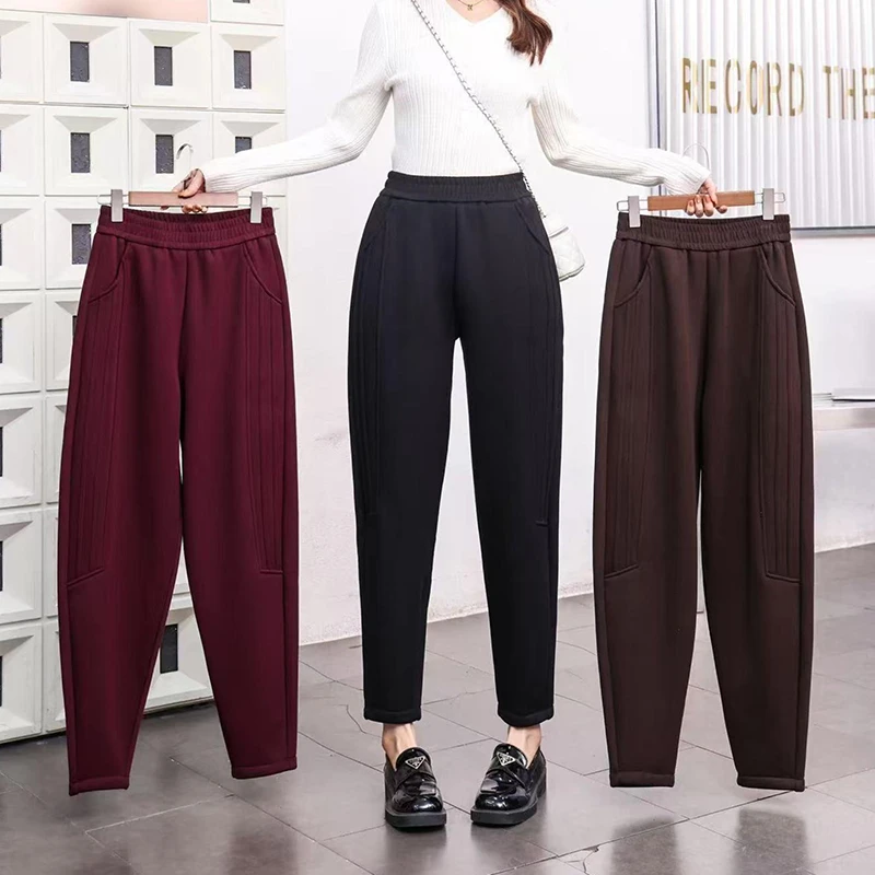 秋冬新款中年妈妈女士时尚洋气休闲百搭加绒加厚保暖休闲裤哈伦裤