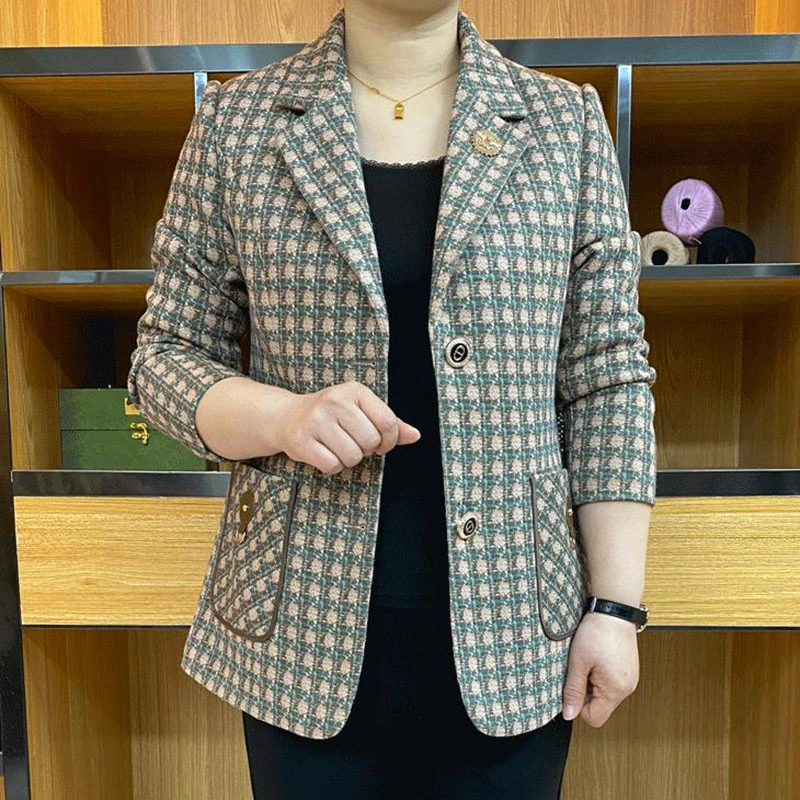 <专柜品质>春秋新款女士时尚格子西装外套百搭气质西服长袖上衣