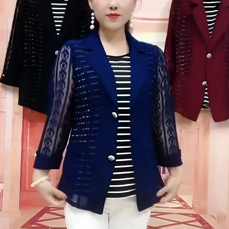 <专柜品质>秋季新款时尚洋气休闲百搭显瘦潮流七分袖蕾丝轻薄外套