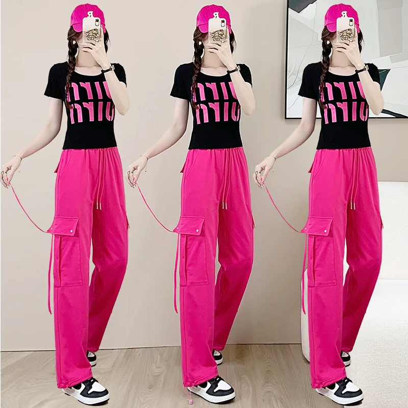 网红新款套装女夏广场鬼步舞飘逸时尚运动爵士舞团队健身演出服