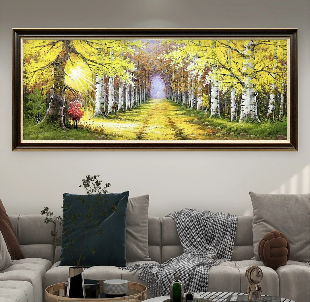 入户客厅手绘黄金大道风景油画黄金树招财沙发背景墙高级感挂画