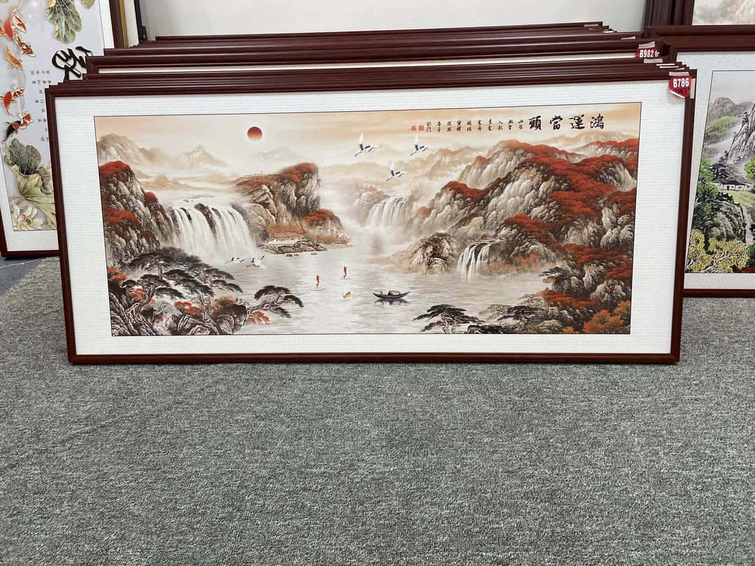 B786新中式163x73cm山水画客厅装饰画沙发背景墙挂画