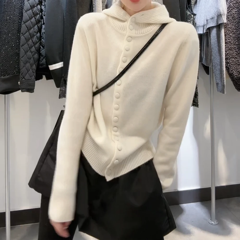 【Jason colors】秋冬高领毛衣气质百搭长袖连帽针织衫开衫外套上衣