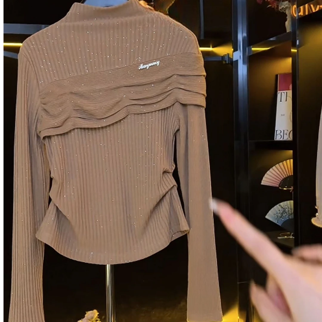 【Jason colors】轻奢修身百搭时尚气质设计感显瘦长袖针织上衣女