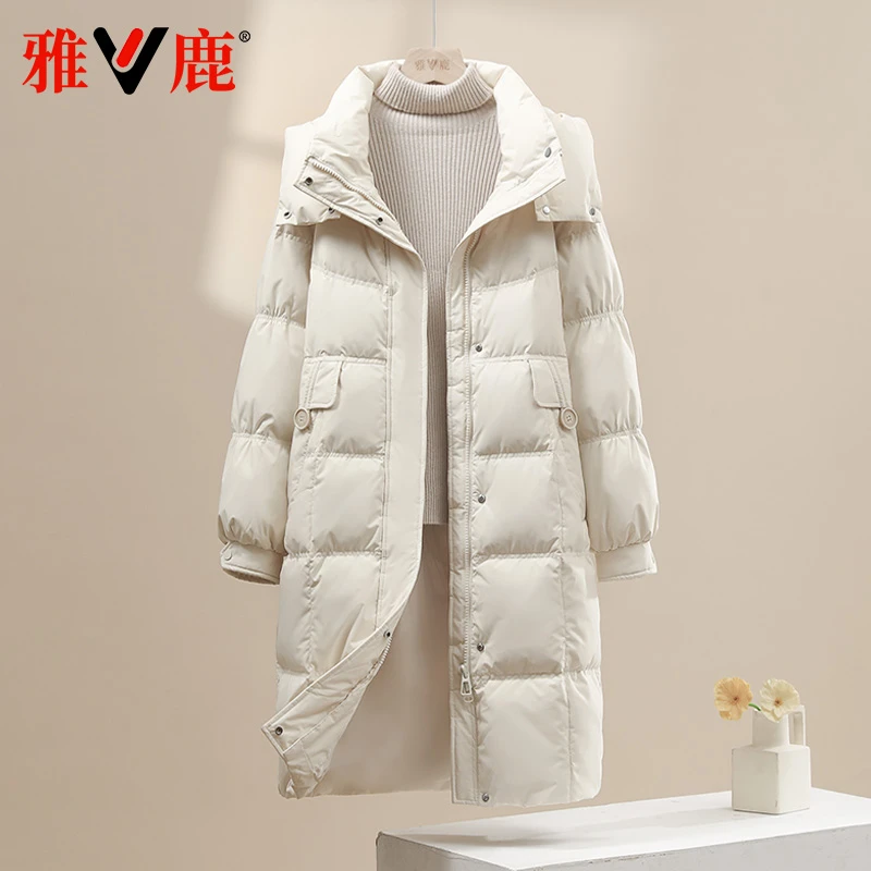 雅鹿2025新款羽绒服女中长款冬季小个子保暖女加厚保暖韩版外套潮