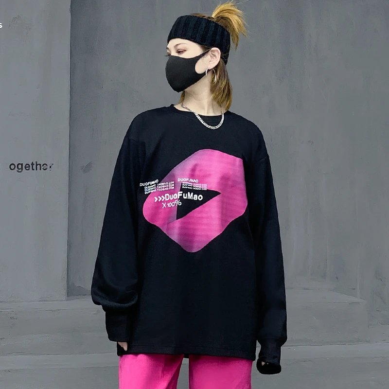 M家潮牌原创设计黑色酷酷风格女装长袖上衣春秋新款vintage卫衣女