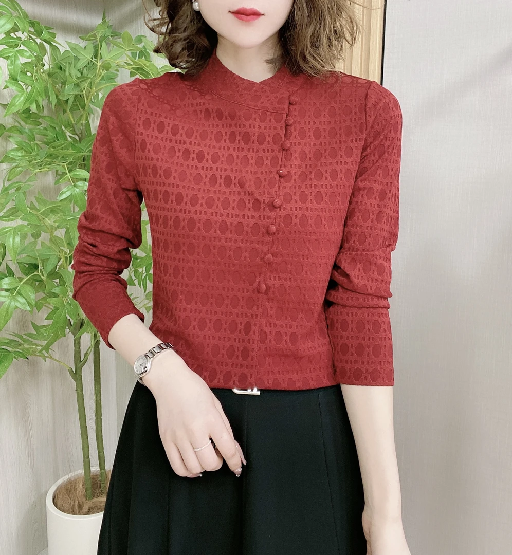 提花一排扣秋季新款优雅气质修身显瘦洋气时尚女人味小衫