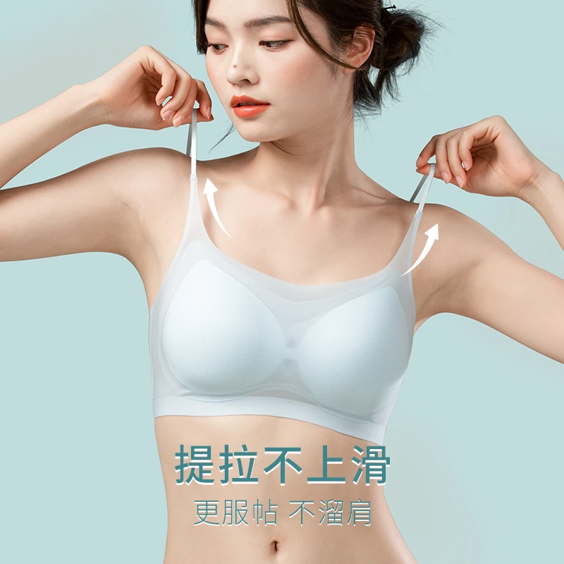 无痕内衣夏天薄款防下滑女无钢圈聚拢舒适透气一片式运动美背文胸
