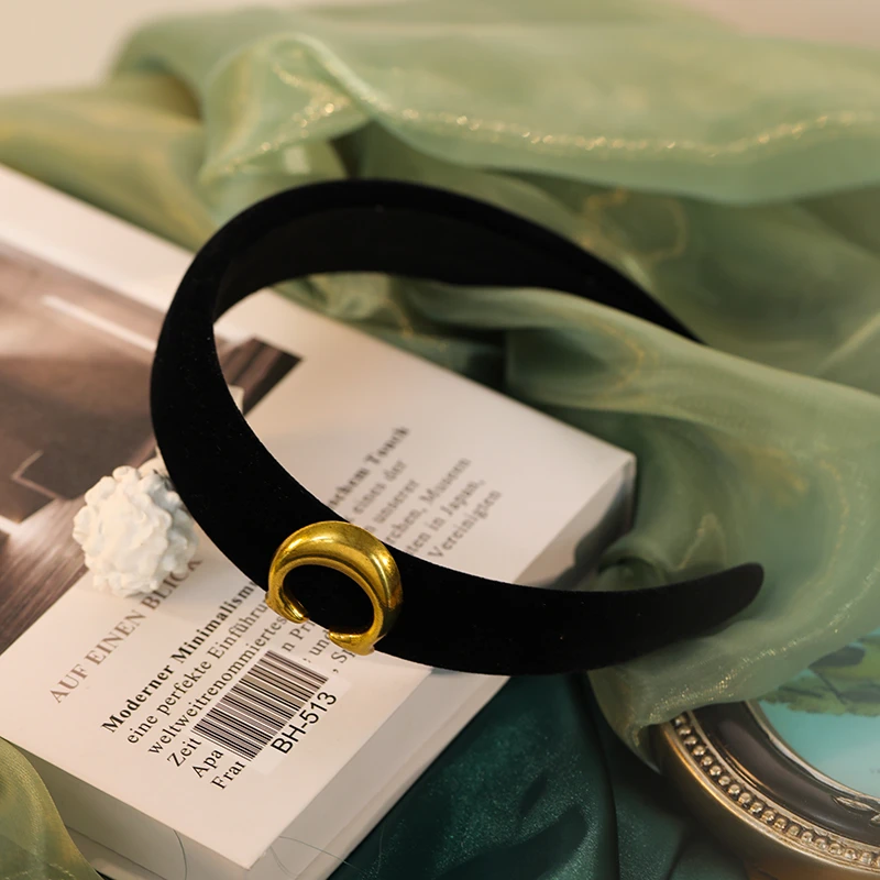 FFJ001 复古气质韩版字母c圈黑色发箍发夹时尚女孩发饰高级感