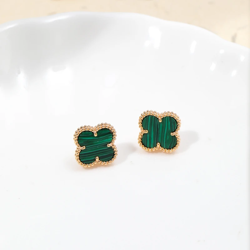 7244 绿四叶草贝母耳钉个性时尚气质轻奢耳饰高级