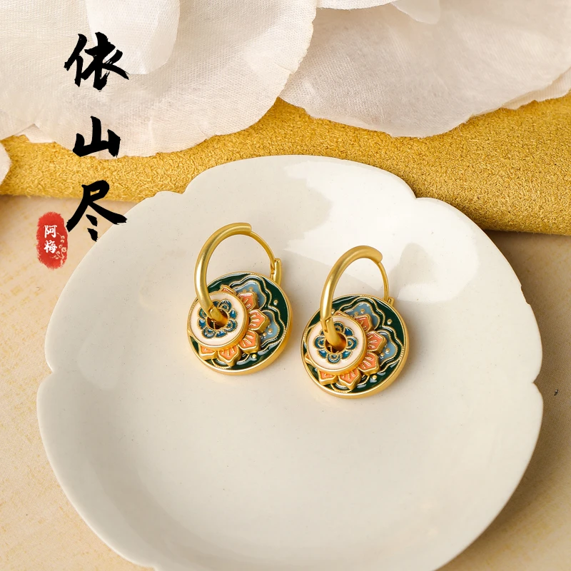 铜合金珐琅耳饰 R-ED058【依山尽】耳环个性小众国风