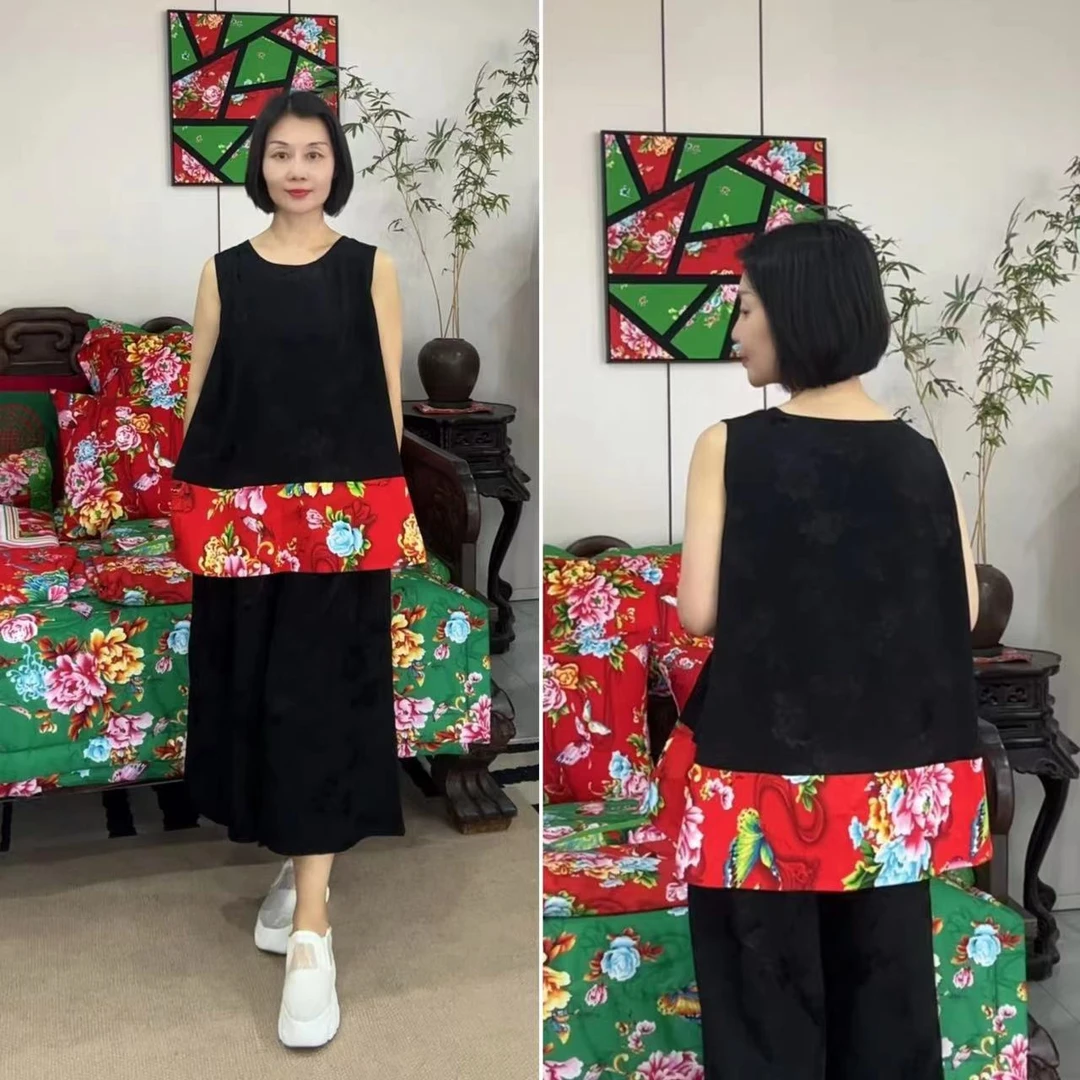 【蝶恋花】土花花拼接宽松背心