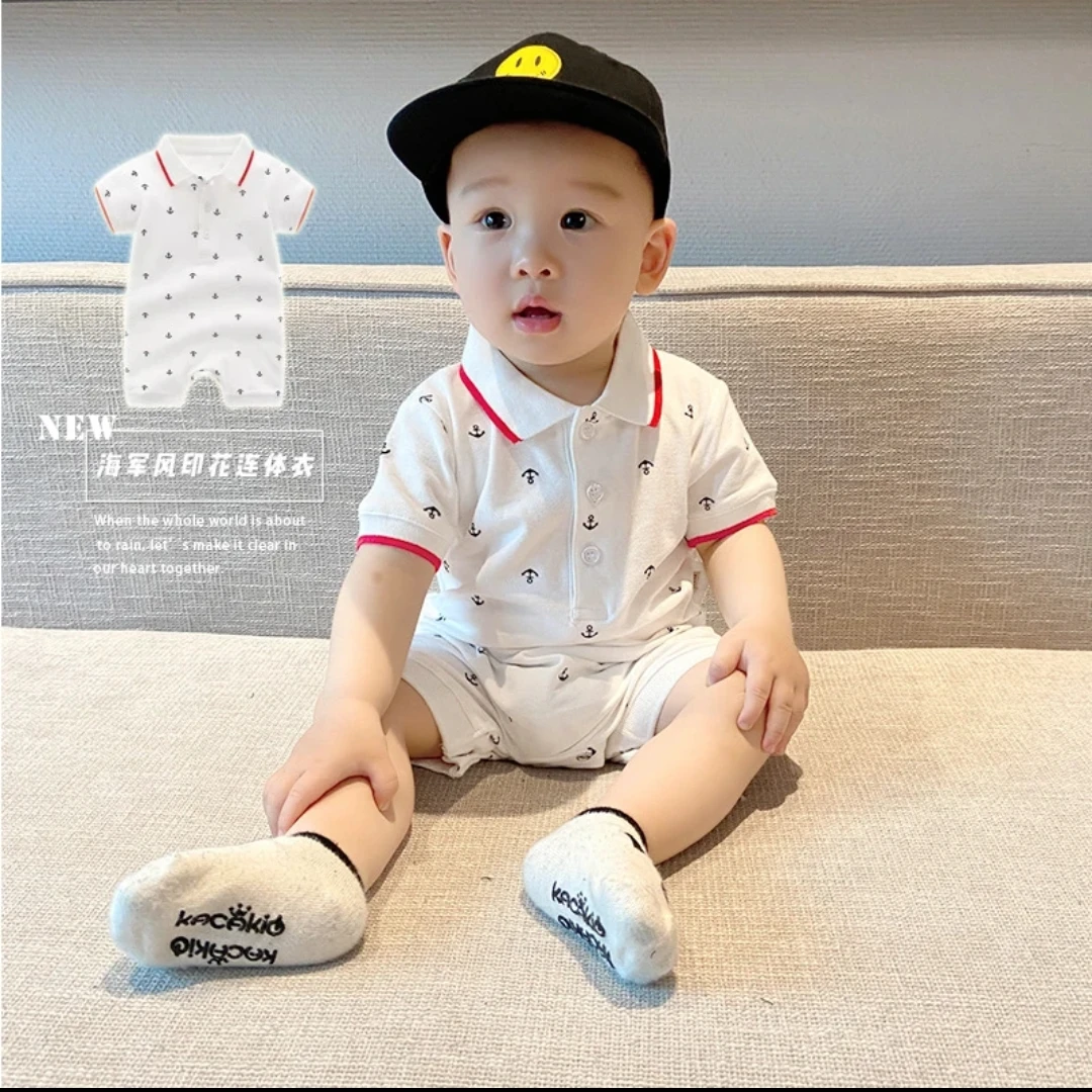 婴儿连体衣短袖夏季新生儿衣服男童Polo衫宝宝薄款爬爬服夏天