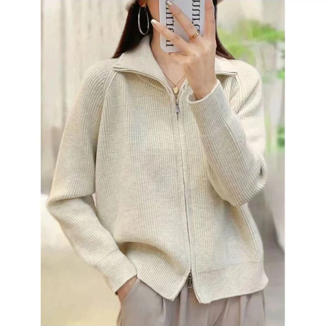 【纯色休闲半高领开衫】百搭基础减龄半高领拉链开衫047针织网红