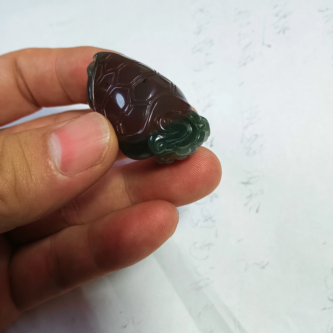 紫绿玛瑙秦紫玉天然原矿无优化纯手工雕刻龙龟