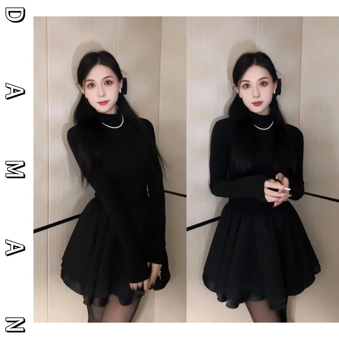 DM【皇家花园】秋冬法式气质半高领千金风连衣裙收腰显瘦公主蓬蓬裙