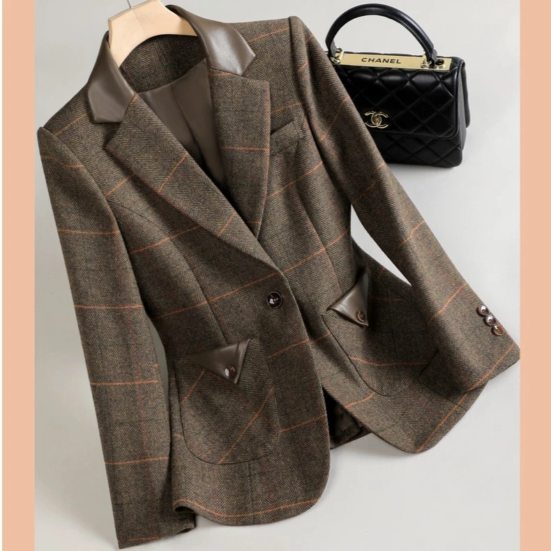 【现货甄选】高级感西装套装女秋季韩版小西装格纹英伦风女士西服