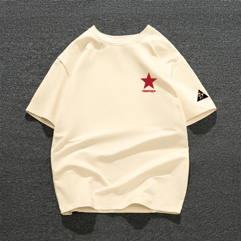 法国公鸡国潮T恤短袖男夏季100%纯棉舒适大码宽松简约印花百搭潮t