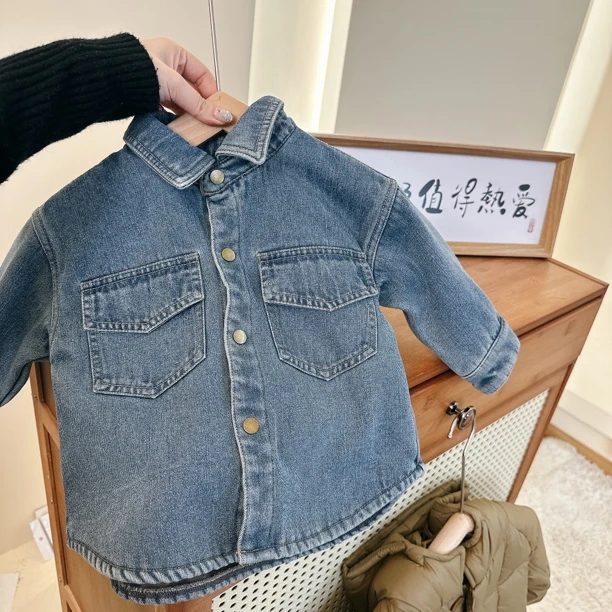 儿童加绒牛仔衬衫外套