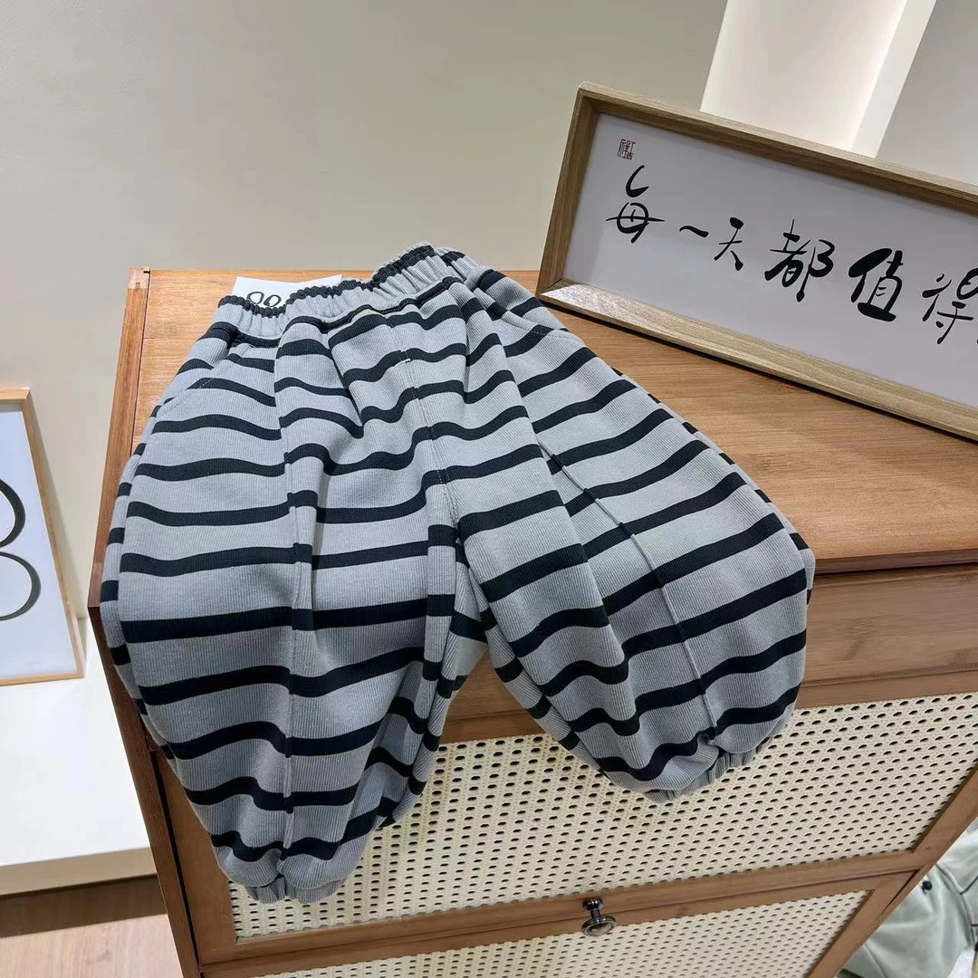 008-条纹裤儿童秋冬纯色加绒加厚休闲裤宝宝秋季