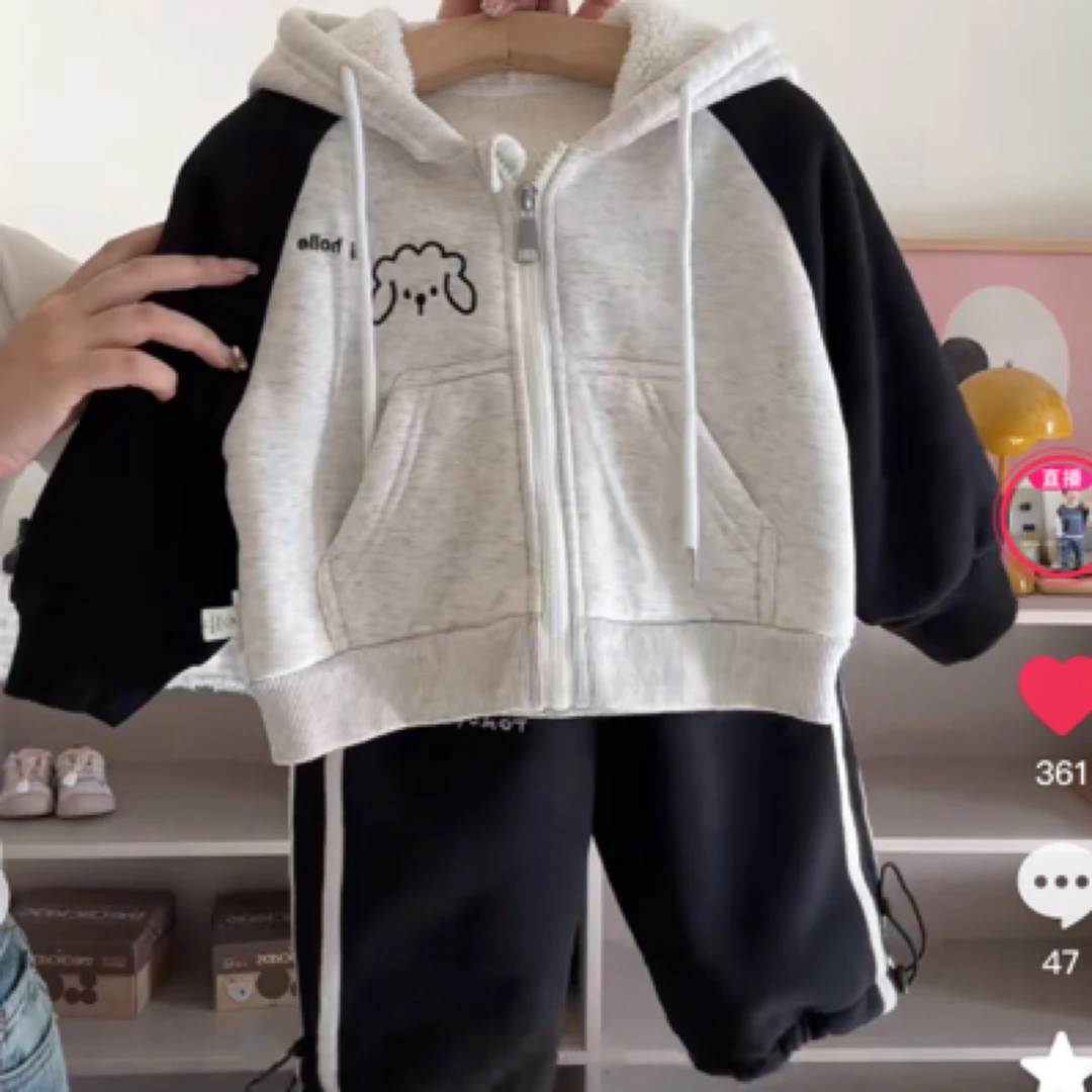 923-儿童冬季新款加绒幼儿园套装可爱休闲套装