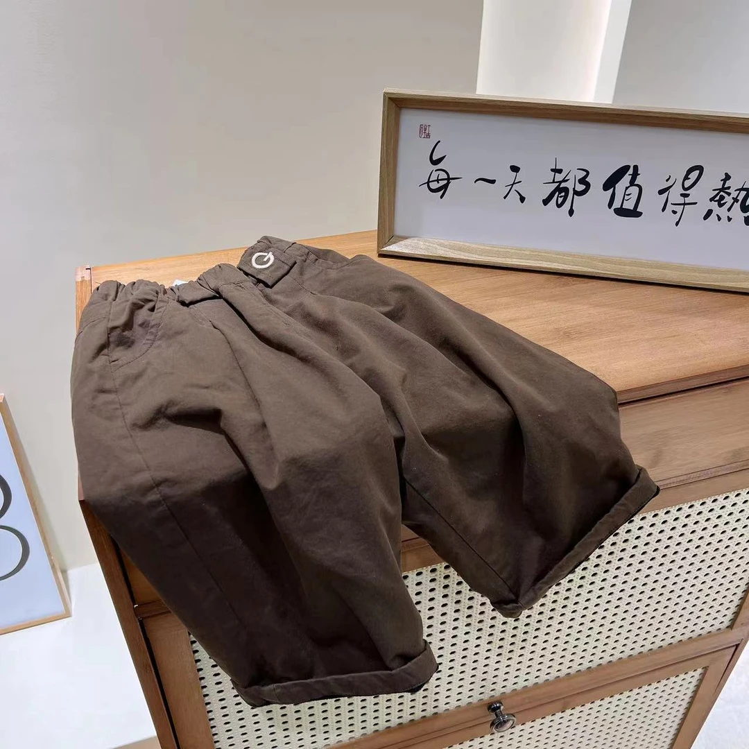 011-咖色休闲裤，儿童秋冬纯色加绒加厚休闲裤宝宝秋季