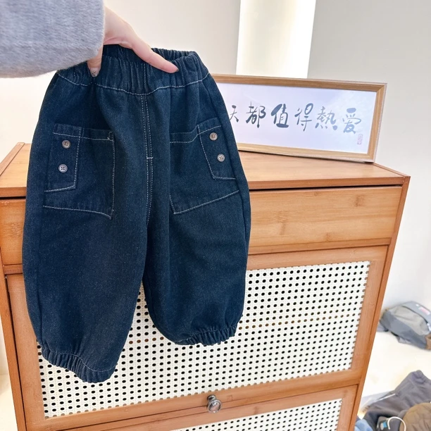 301-儿童黑色明线加绒牛仔裤