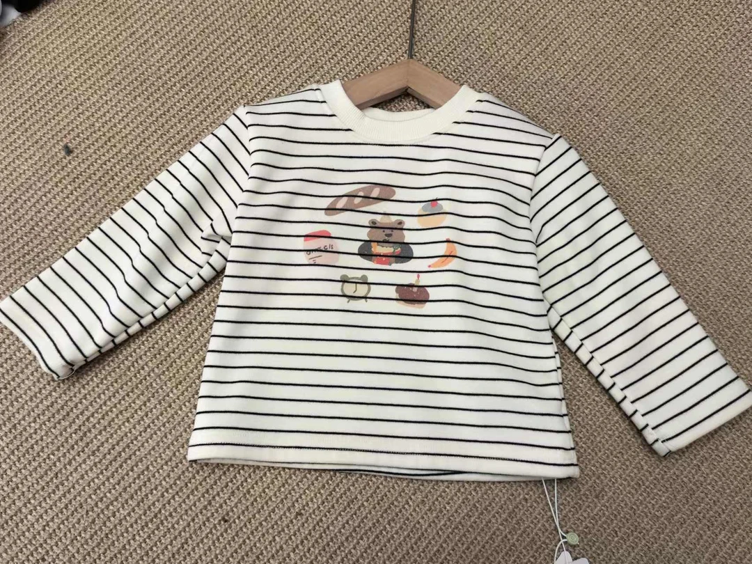 Q926-儿童冬季新款加绒条纹百搭印花卫衣