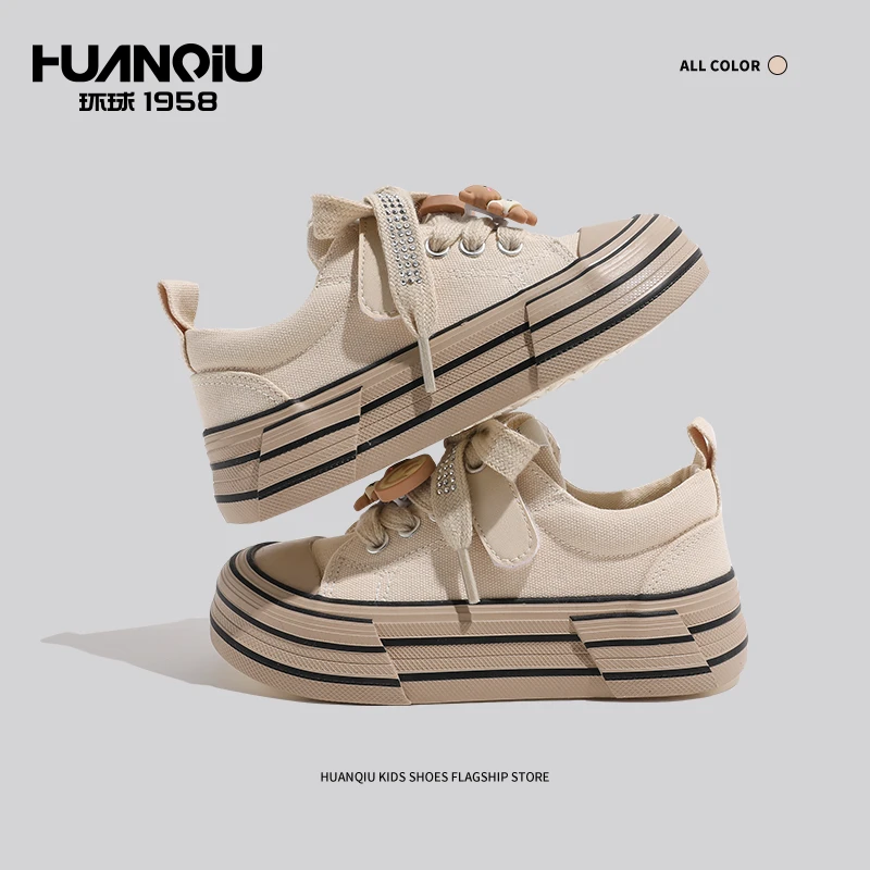 环球女童鞋子百搭饼干鞋2025春季新款男童低帮板鞋小众时尚帆布鞋