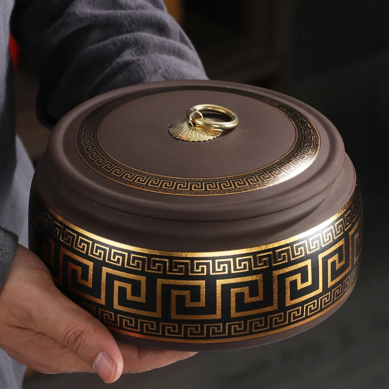 六晋高档紫砂茶叶罐家用复古大号存茶罐收纳防潮密封罐茶叶储存罐