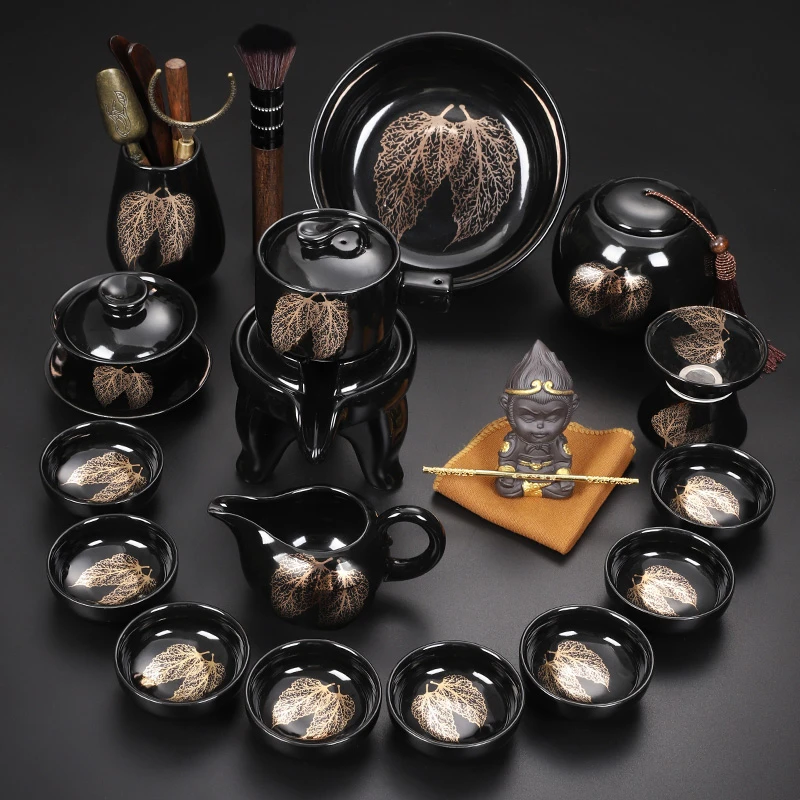 六晋高端懒人石磨自动茶具套装木叶盏功夫茶器家用高档办公室陶瓷