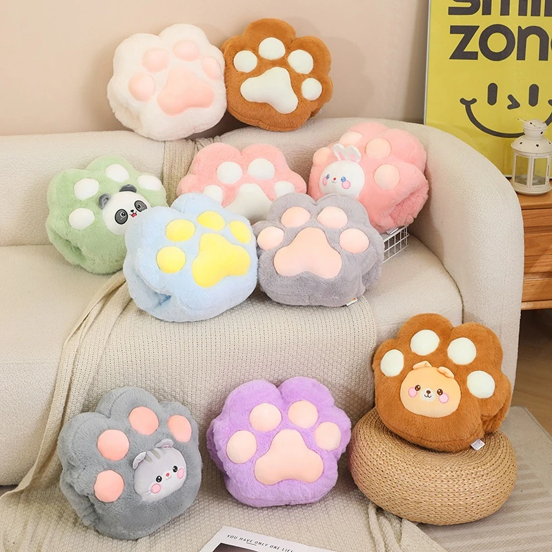 猫爪暖手捂抱枕被子二合一沙发靠垫可爱熊猫玩偶女生睡觉床上公仔