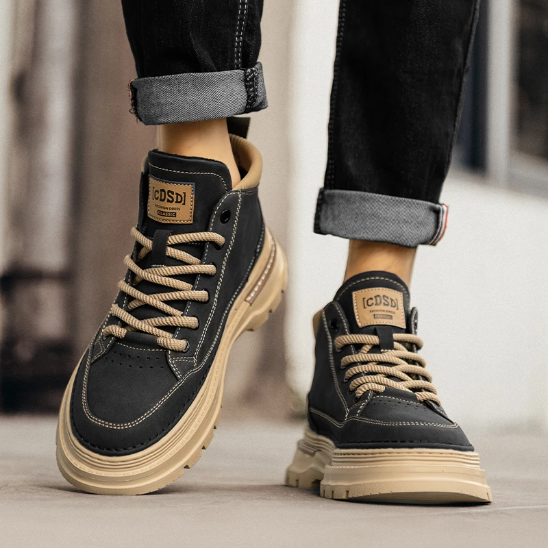 培蒙马丁靴男款2024新款秋季英伦风复古男士高帮休闲工装短靴潮鞋