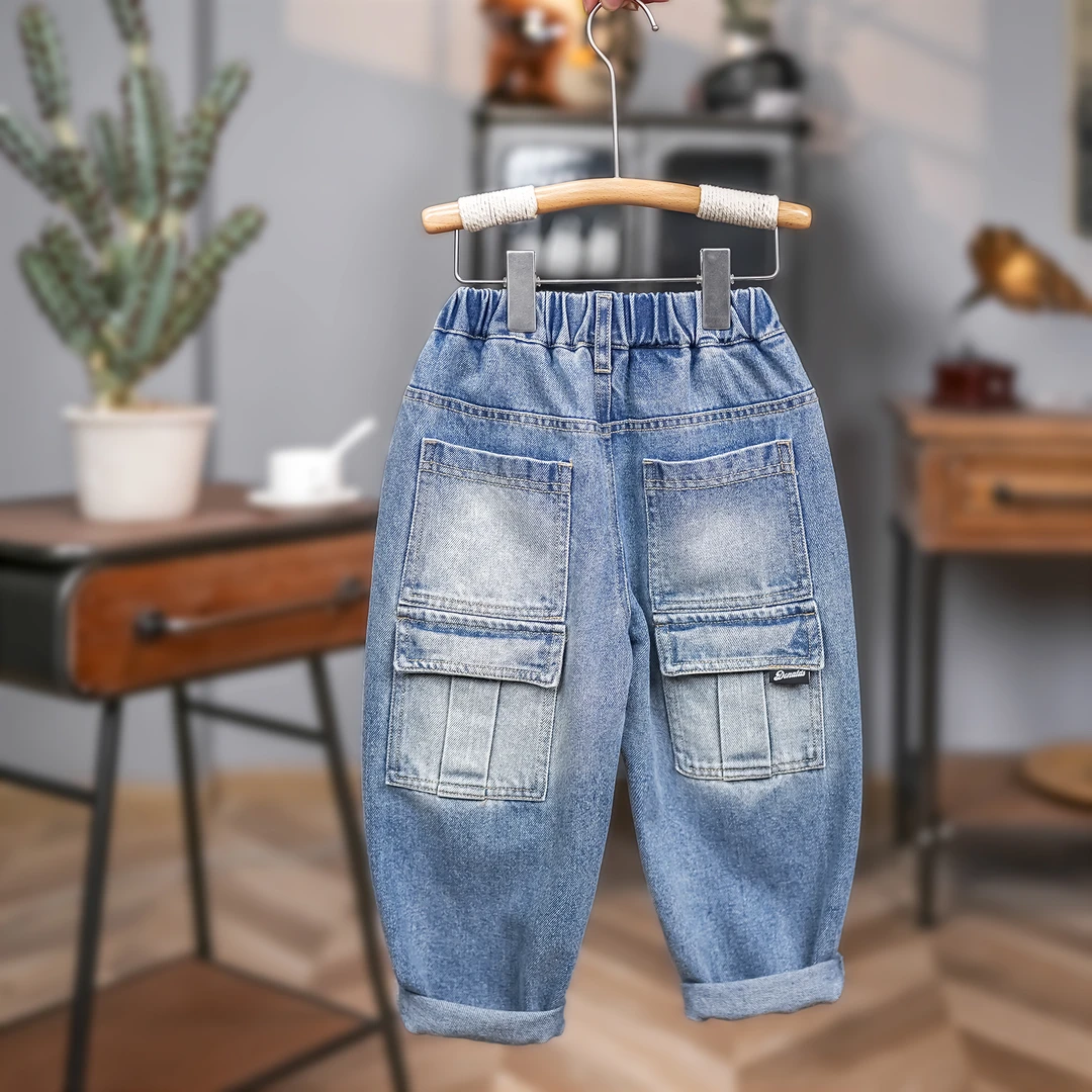 男童牛仔裤秋季新款男孩女孩裤子6-12岁潮款老爹裤男宝窄版N5176