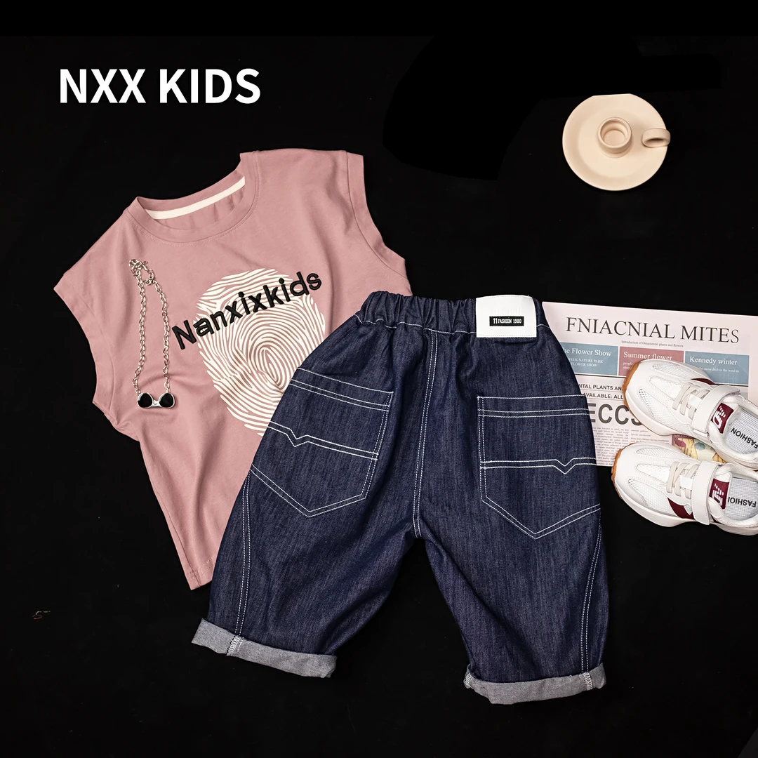 N8018夏天男童薄款牛仔裤潮款男童裤子七分牛仔男裤萌娃度假穿搭