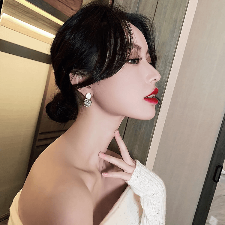 铜合金耳饰 33号925银针几何方块耳环长款镶钻爆闪仙女个性耳饰
