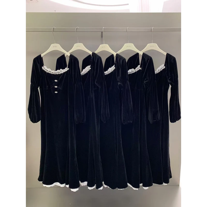 慧芝huizhi 德鲁纳小姐 定制款重工水钻一字领收腰显瘦鱼尾连衣裙