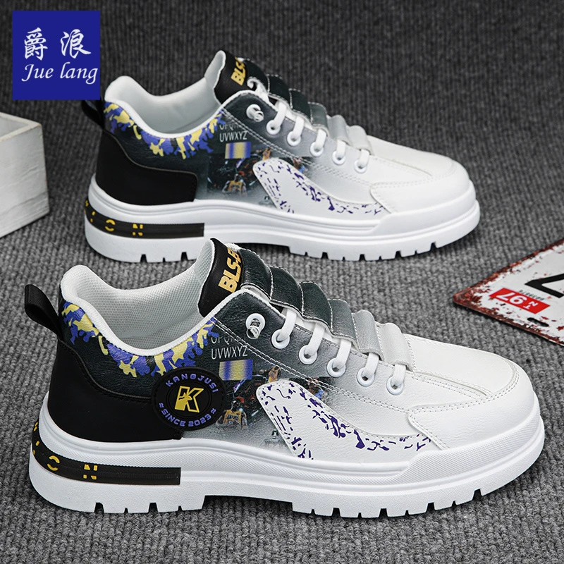 爵浪男鞋2025春季新款潮流百搭中帮板鞋青少年厚底内增高运动潮鞋