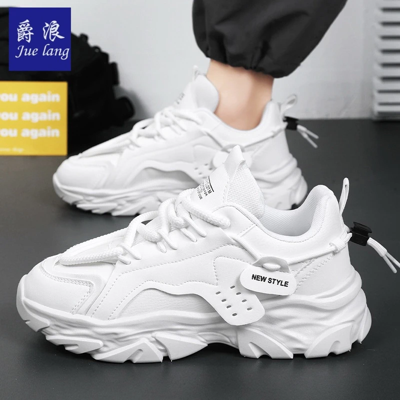 春季男鞋新款透气小白鞋子男款潮流百搭内增高运动鞋休闲老爹鞋男